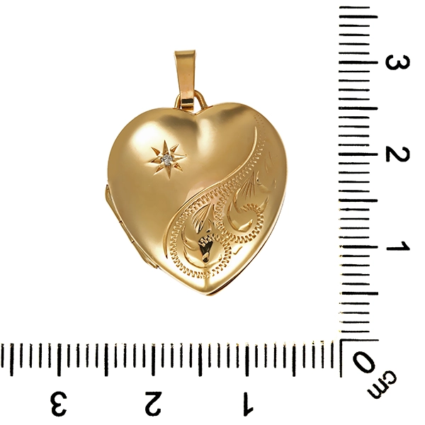 Anhänger, 9K, Gelbgold, Diamant, Medaillon, Herz