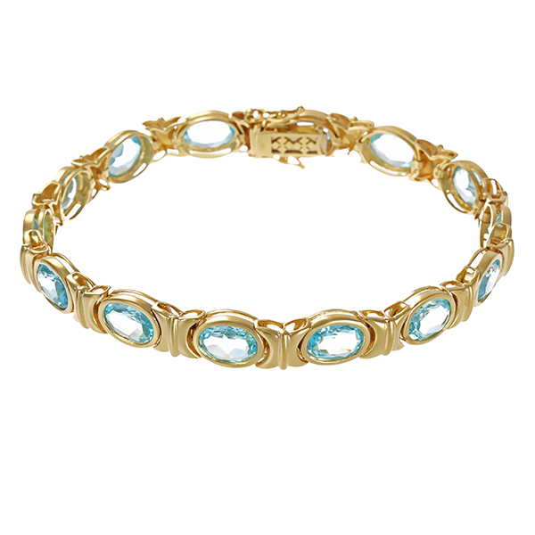 Armband, 14K, Gelbgold, Topas blau