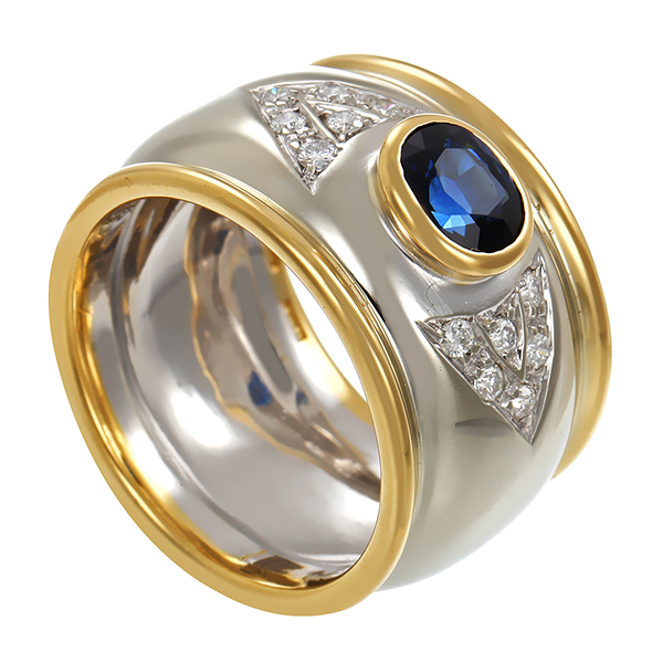 Ring, 18K, Gelb-/Weißgold, Saphir, Brillanten