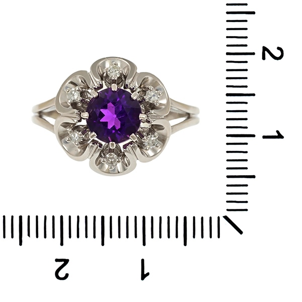 Ring, 14K, Weißgold, Amethyst, Diamanten
