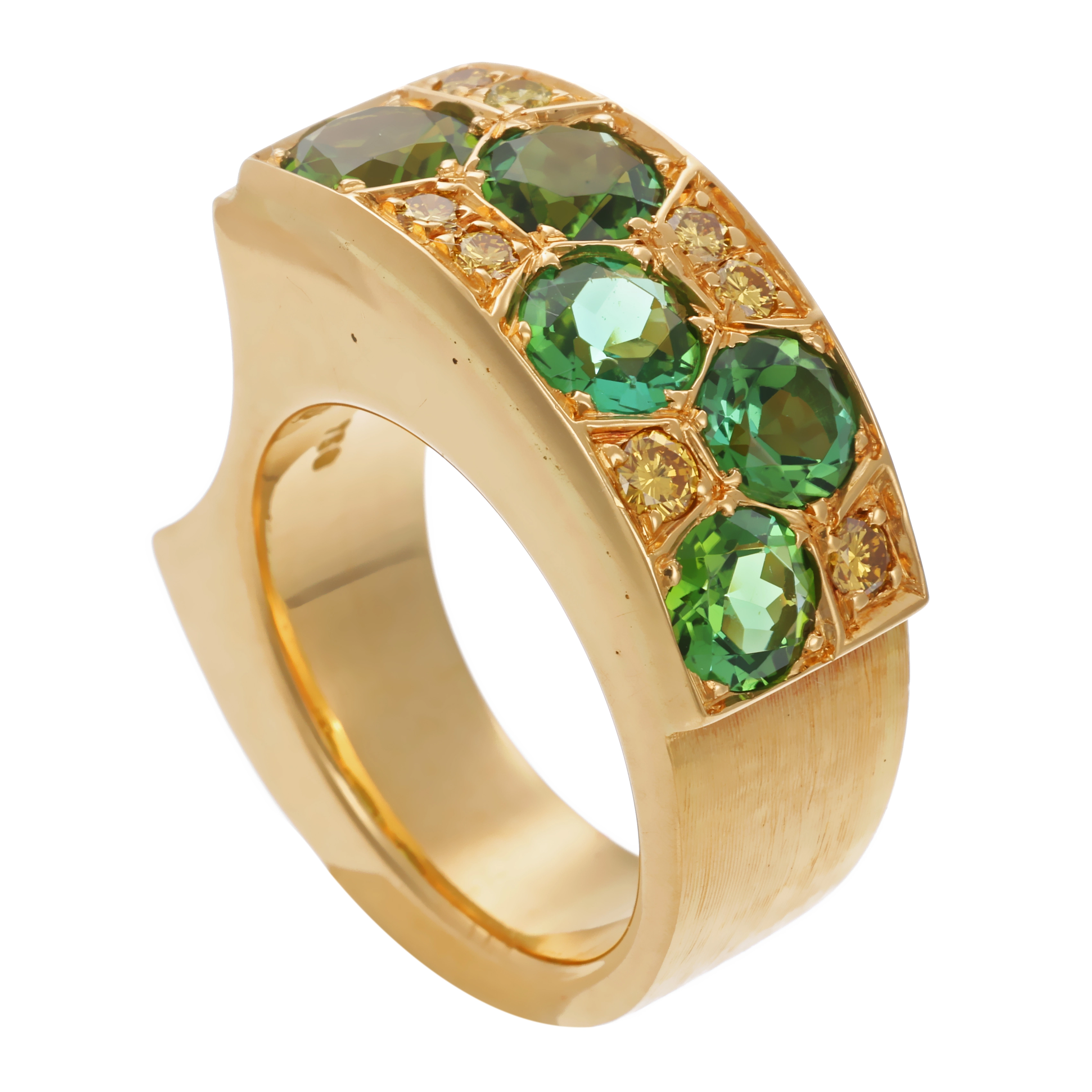 Ring, 18K, Gelbgold, Turmalin, Brillant