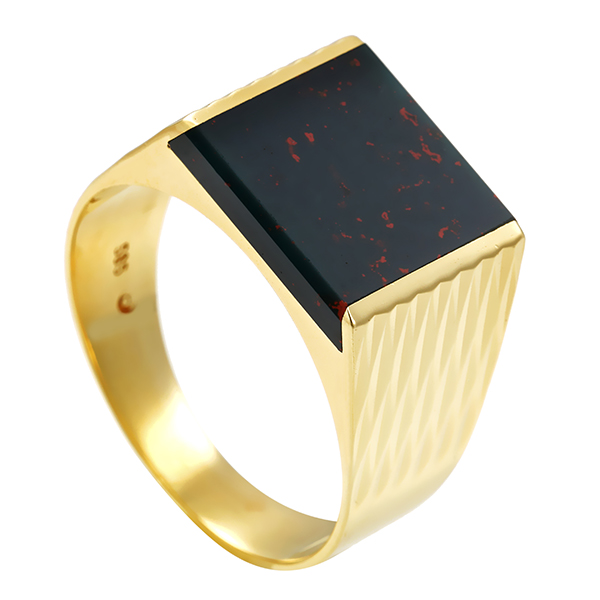 Herrenring, 14K, Gelbgold, Heliotrop