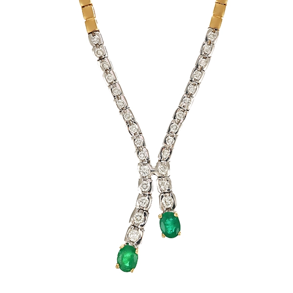 Collier, 14K, Gelb-/Weißgold, Smaragd, Brillant