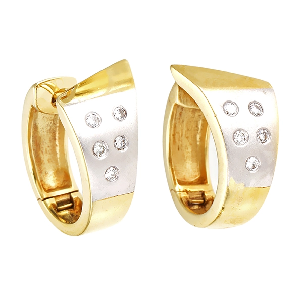Creolen, 14K, Gelb-/Weißgold, Brillanten
