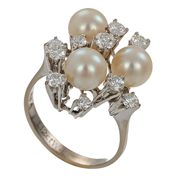 Ring, 18K, Weißgold, Perlen, Brillanten, 1,12ct