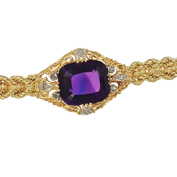 Armband, 14K, Gelb-/Weißgold, Amethyst, Diamantrosen