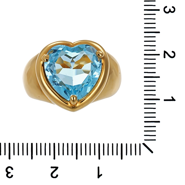 Ring, 18K, Gelbgold, Topas blau, Herz