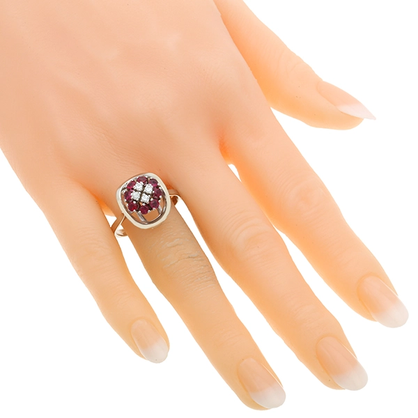 Ring, 14K, Weißgold, Rubine, Brillanten