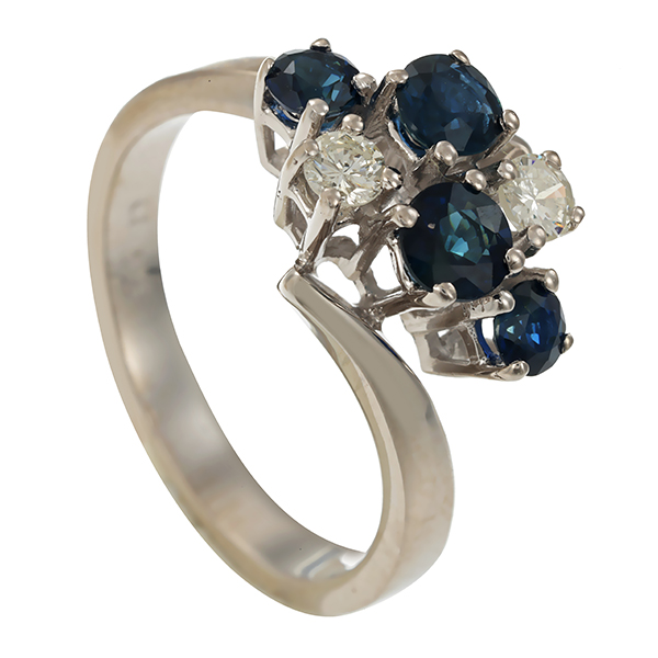 Ring, 14K, Weißgold, Brillant, Saphir