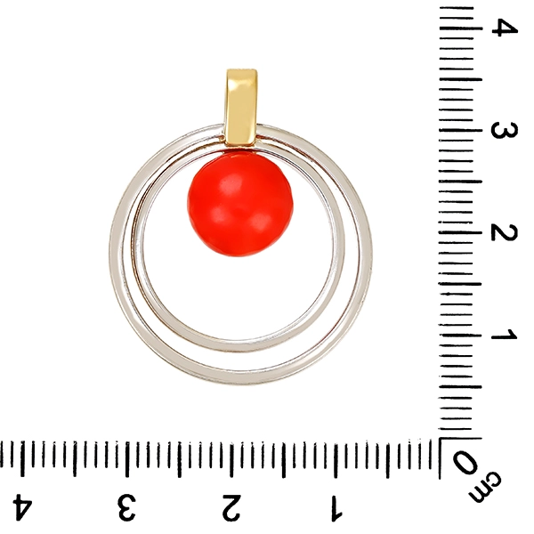 Anhänger, 14K, Gelb-/Weißgold, Koralle