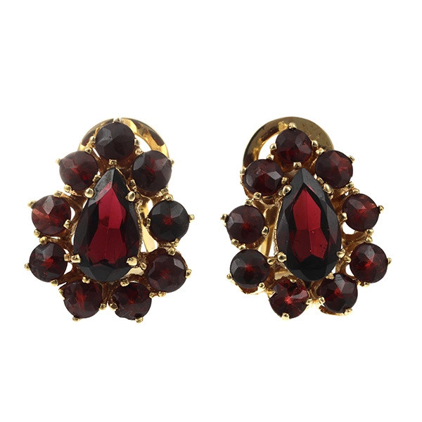Ohrclipse, 8K, Gelbgold, Granat