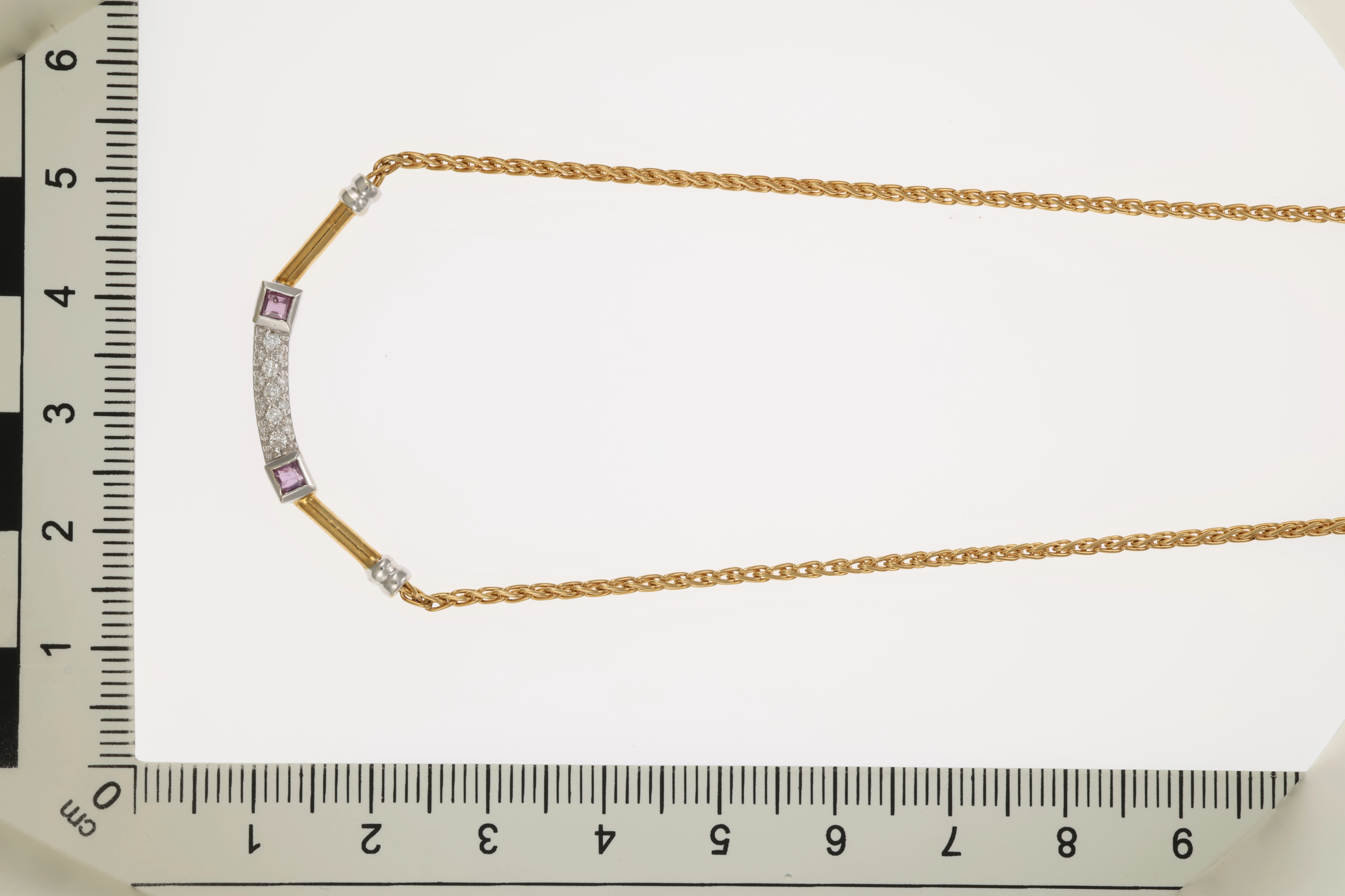 Collier, 18K, Gelb-/Weißgold, Rubin, Brillant