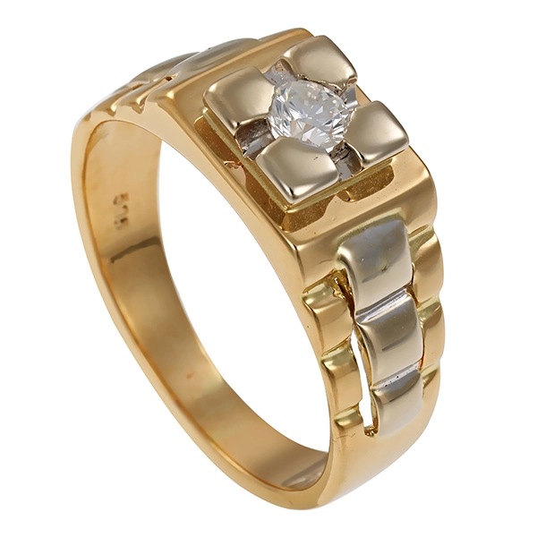 Herrenring, 14K, Gelb-/Weißgold, Brillant 0,17 ct