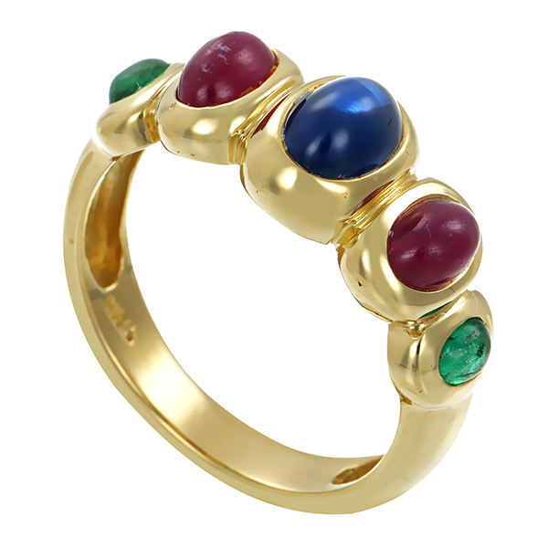Ring, 14K, Gelbgold, Saphir, Rubin, Smaragd