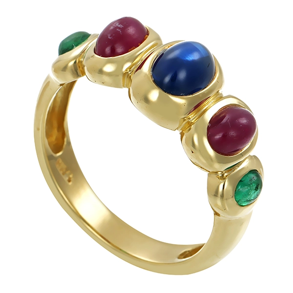 Ring, 14K, Gelbgold, Saphir, Rubin, Smaragd