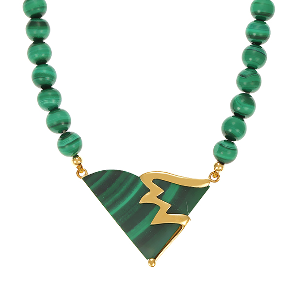 Schmucksteinkette, 14K, Gelbgold, Malachit