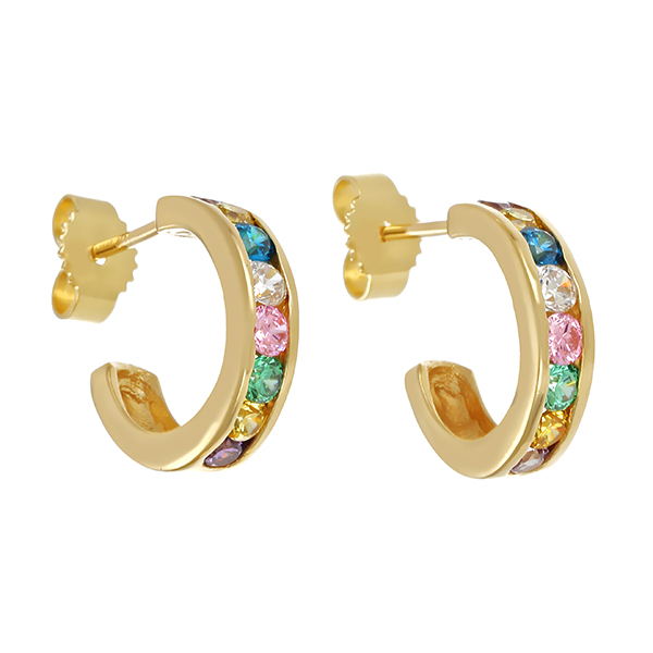 Steckcreolen, 14K, Gelbgold, Schmucksteine