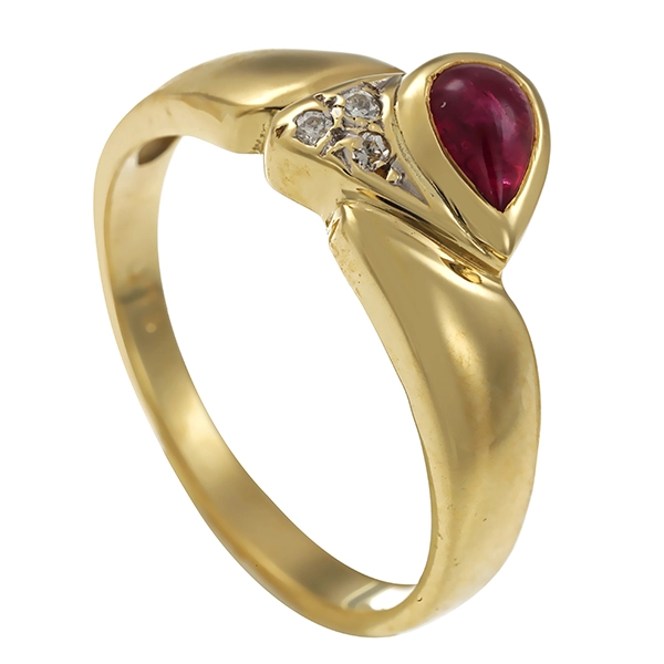 Ring, 14K, Gelbgold, Rubin, Brillanten