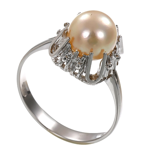 Ring, 14K, Weißgold, Perle