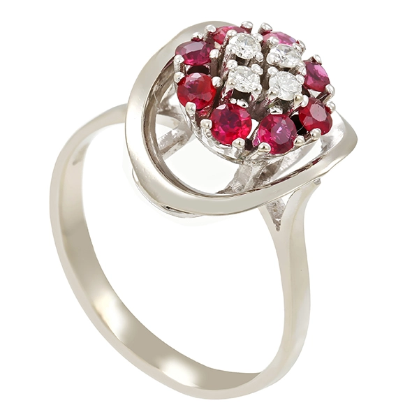Ring, 14K, Weißgold, Rubine, Brillanten