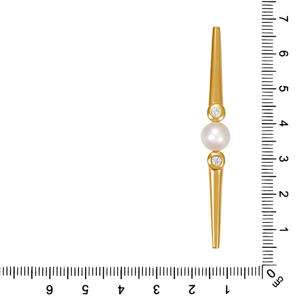 Brosche, 18K, Gelbgold, Perle, Brillanten