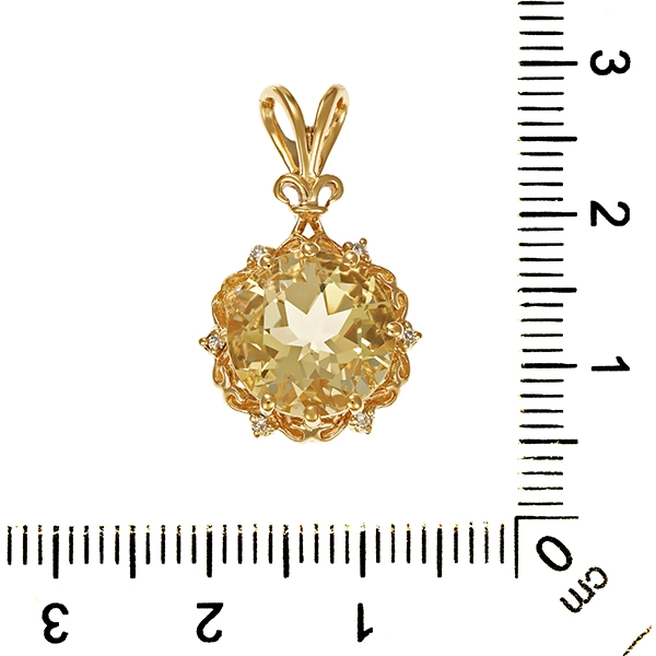 Anhänger, 9K, Gelbgold, Citrin, Diamanten