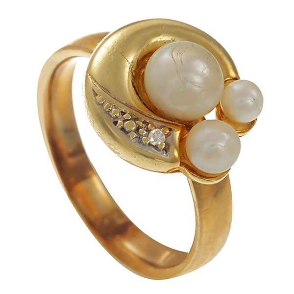Ring, 8K, Gelbgold, Perle, Diamant
