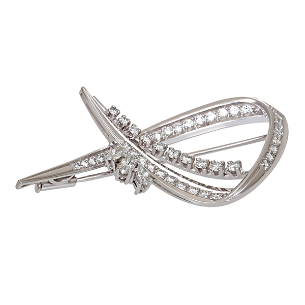 Brosche, 18K, Weißgold, Diamanten
