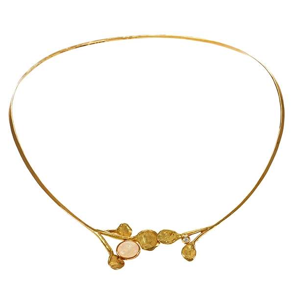 Collier, 18K, Gelbgold, Opal, Brillant