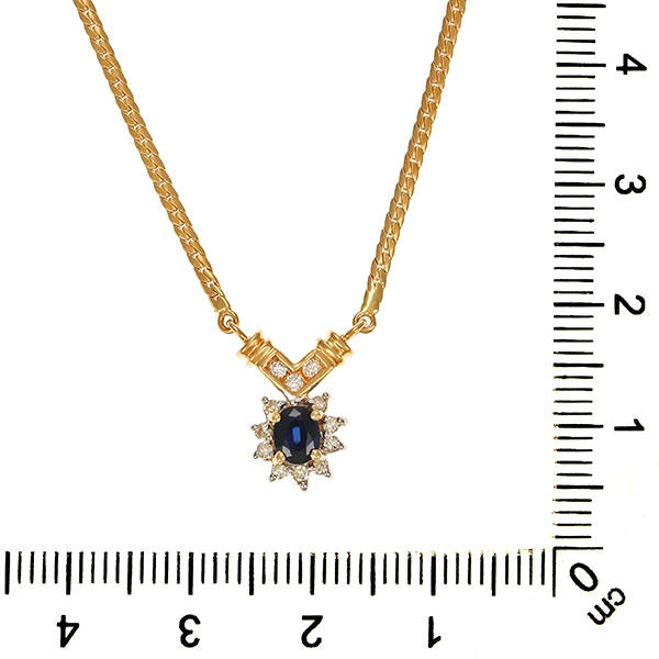 Collier, 14K, Gelb-/Weißgold, Saphir, Brillanten, Diamanten