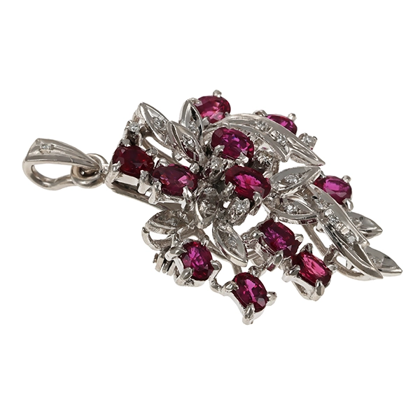 Anhänger, 18K, Weißgold, Diamant, Rubin