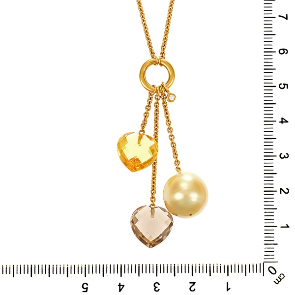 Collier,18K, Gelbgold, Perle, Quarz, Brillant, Citrin
