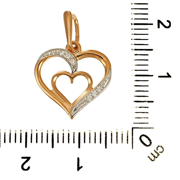 Anhänger, 14K, Rot-/Weißgold, Herz, Diamanten