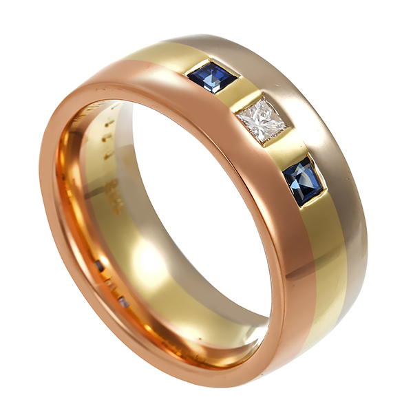 Ring, 14K, Rot-/Weiß-/Gelbgold, Diamant, Saphire