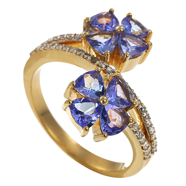 Ring, 9K, Gelbgold, Tansanit, Diamant