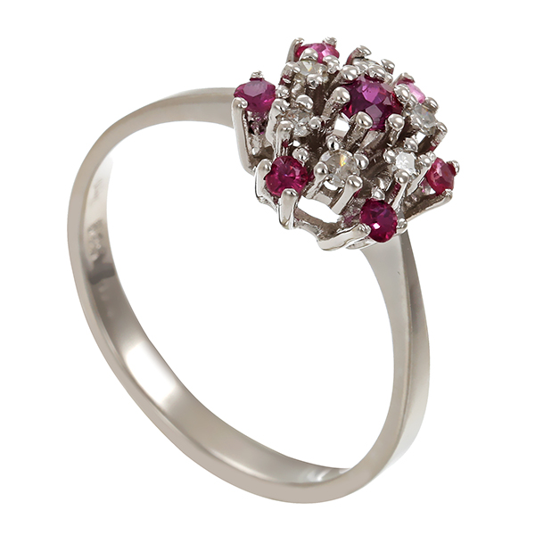 Ring, 14K, Weißgold, Diamanten, Rubine