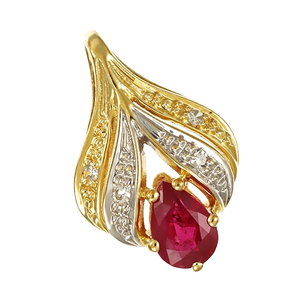 Anhänger, 14K, Gelb-/Weißgold, Diamanten, Rubin