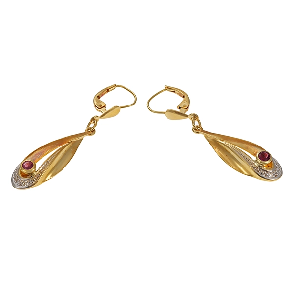 Ohrhänger, 14K, Gelb-/Weißgold, Rubine, Diamanten