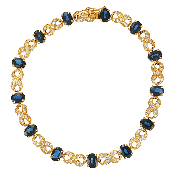 Armband, 18K, Gelbgold, Saphire, Brillanten, L19cm