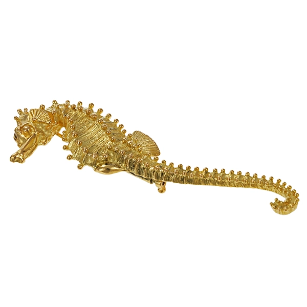 Brosche, 18K, Gelbgold, Seepferd