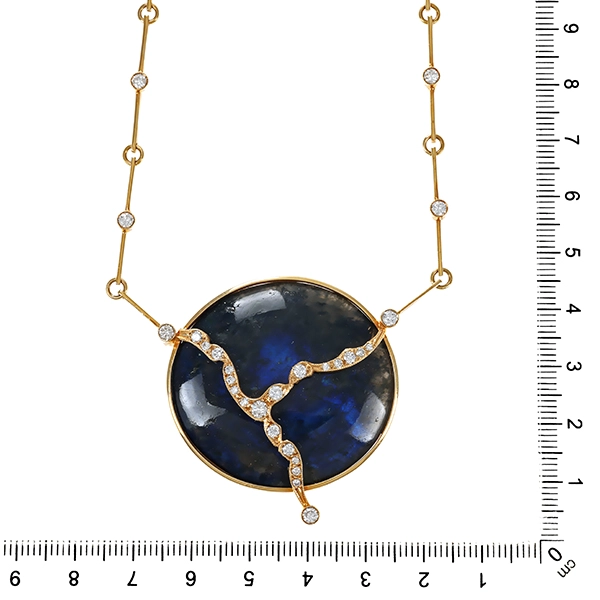 Collier, 14K, Gelbgold, Labradorit, Brillantern