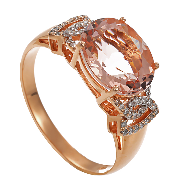 Ring, 14K, Rotgold, Morganit, Diamant