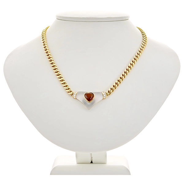 Collier, 18K, Gelbgold, Citrin, Bergkristall, Panzer-