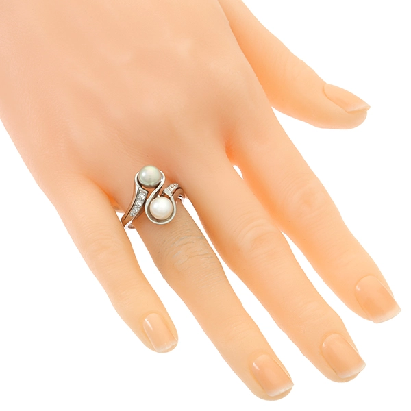 Ring, 14K, Weißgold, Perlen, Brillanten