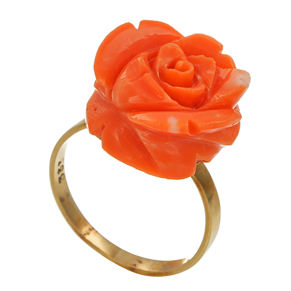Ring, 8K, Gelbgold, Koralle
