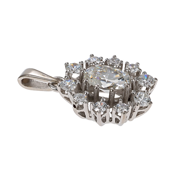 Anhänger, 14K, Weißgold, Zirkonia,