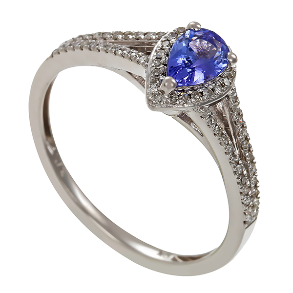 Ring, 9K, Weißgold, Tansanit, Diamanten 0,51 ct