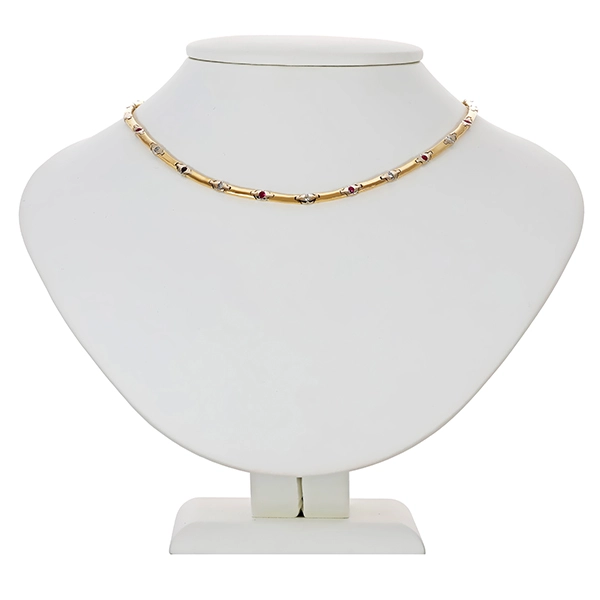Collier, 14K, Gelb-/Weißgold, Brillanten, Rubine