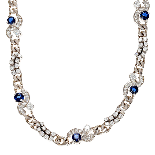 Collier, 18K, Weißgold, Saphire