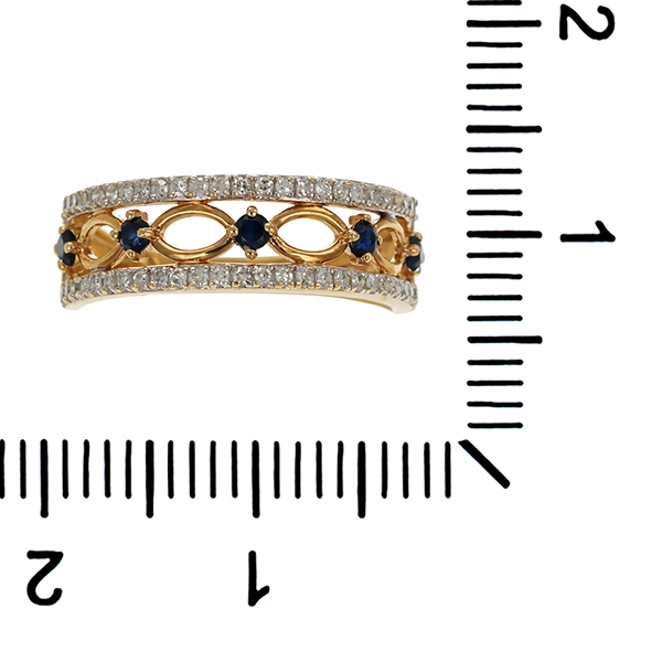 Ring, 9K, Gelb-/Weißgold, Diamanten, Saphire